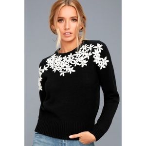 Lulu's black floral embroidered rhinestone sweater